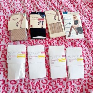 Eight Pairs of Tights LOT M/L sizing all New White Tan Black Sheer Opaque Prints
